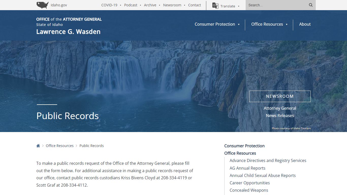 Public Records - Idaho Office of Attorney General